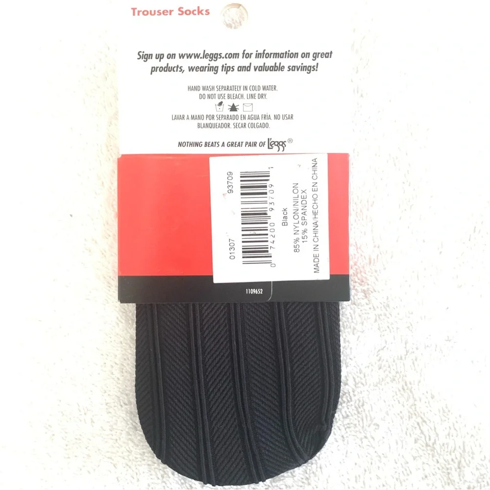 Women’s L’eggs TROUSER SOCKS 7 Pairs Total Black Subtle Design & 1 Ivory NIP NEW